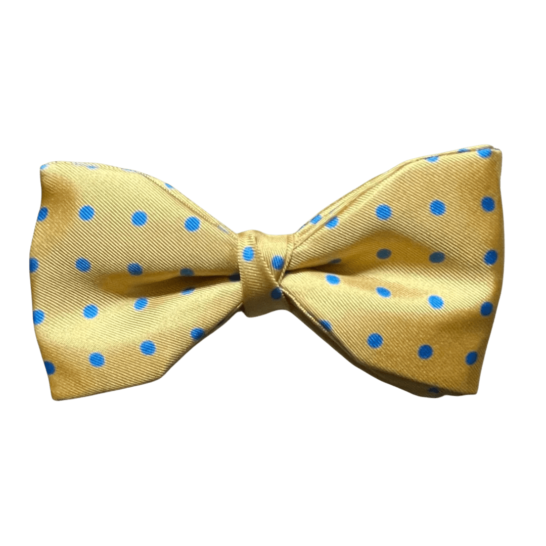 Fixed Bow Tie- Silk - Spots - Yellow/Blue - Regent Tailoring Salisbury