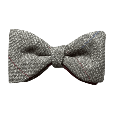 Fixed Bow Tie - Wool Tweed with Blue & Red Overcheck