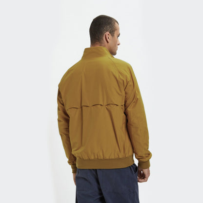 A man wears a g9 Harrington Jacket in Tobacco