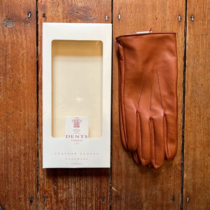 tan leather 3 point glove silk lined .