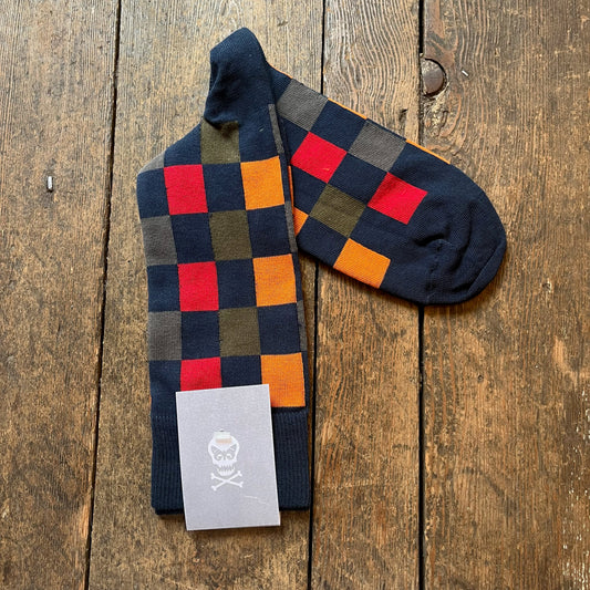 Regent - Cotton Socks - Multi Check - Navy and Multicoloured