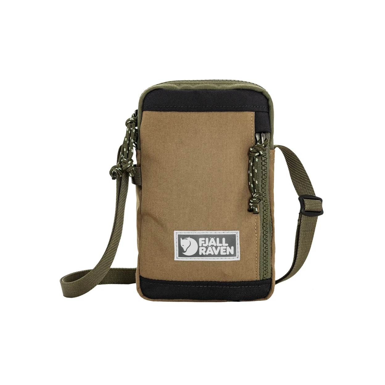 Brown crossbody bag with visible Fjällräven logo on a white background