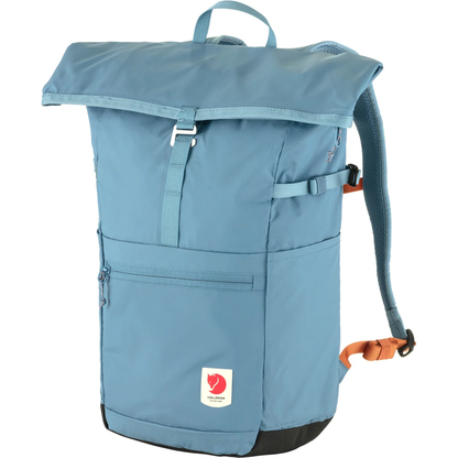 Blue backpack with a visible brand logo on a white background