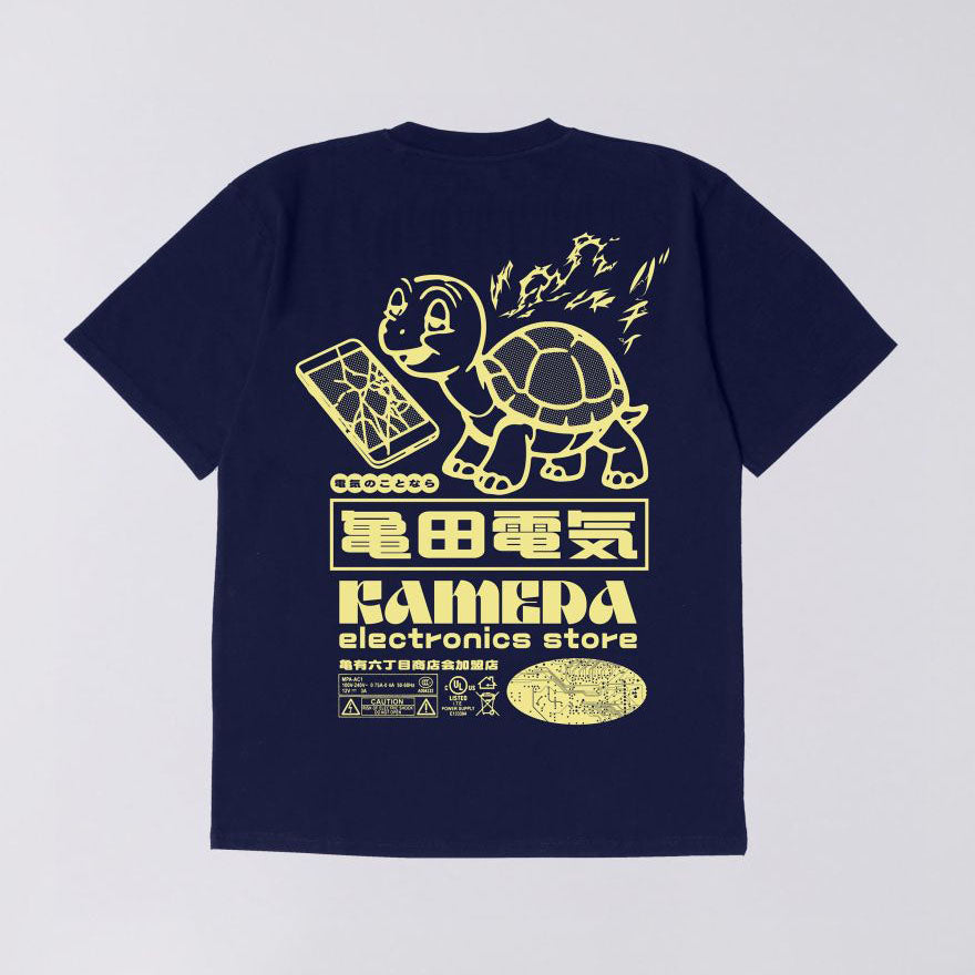 Blue and yellow graphic t shirt