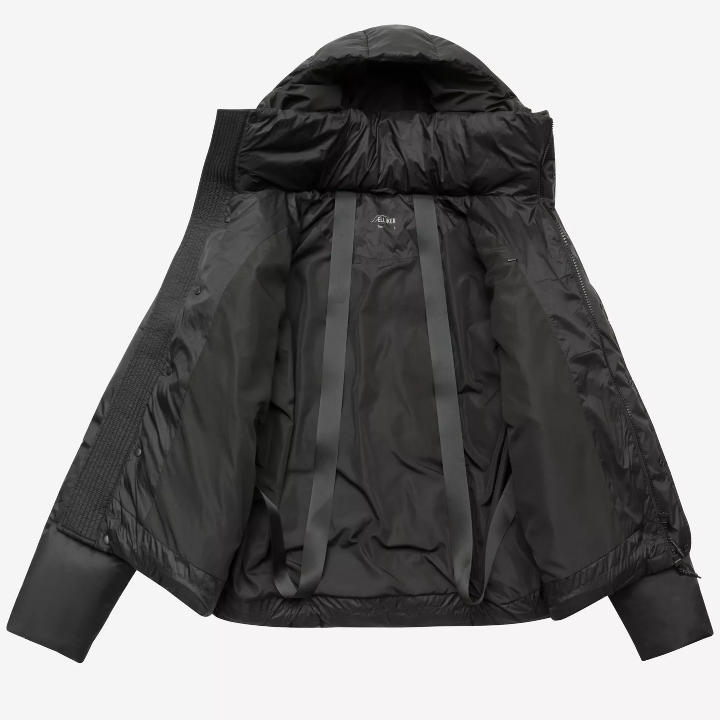 Black hooded jacket on a white background