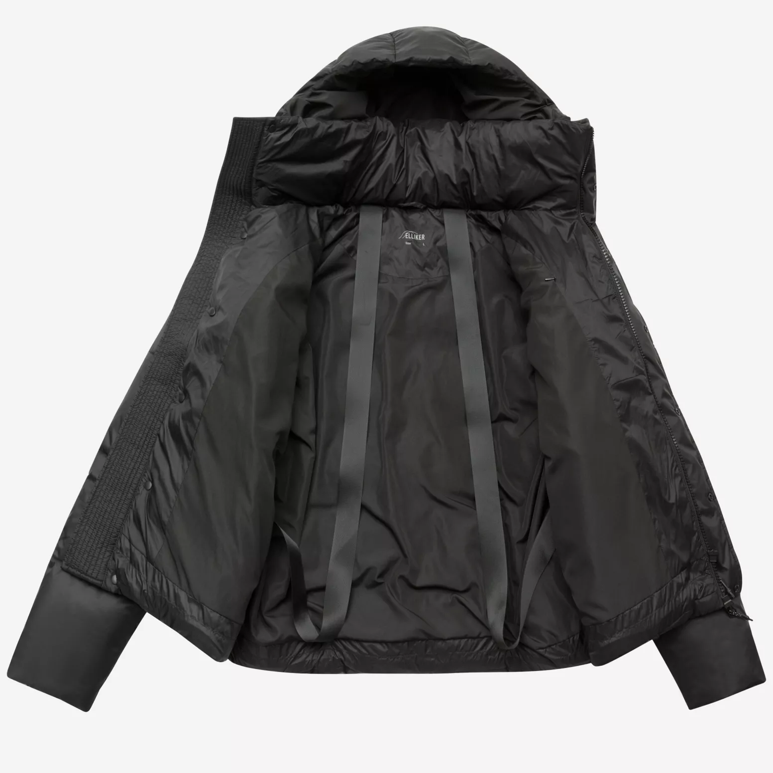 Black hooded jacket on a white background