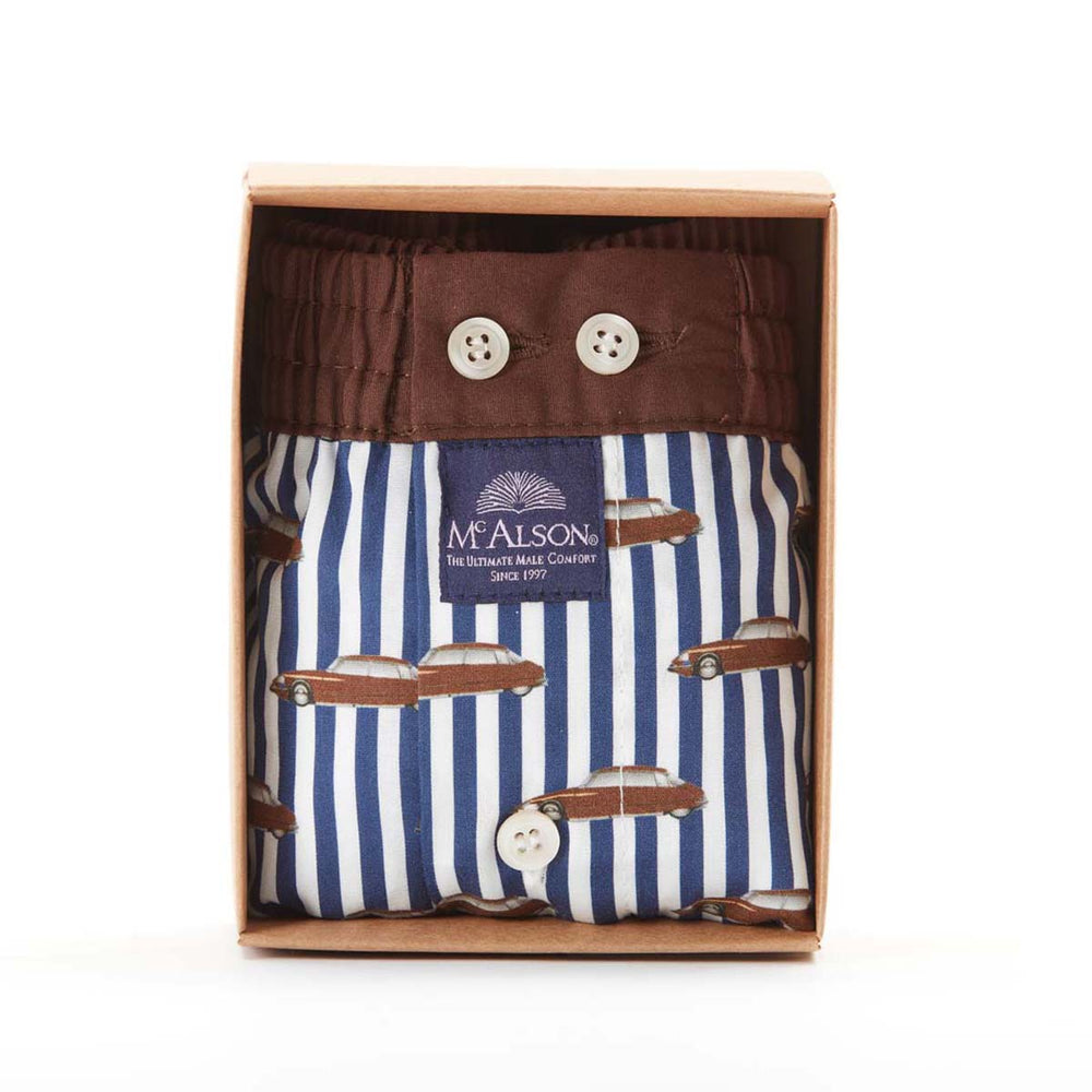 Brown and navy striped car boxer sold at regent