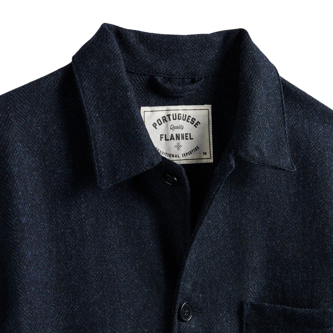 Portuguese Flannel - Labura Herringbone Wool Jacket- Navy