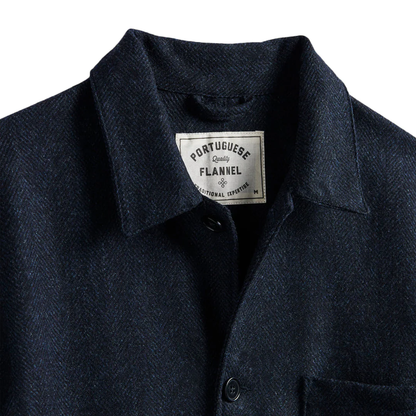 Portuguese Flannel - Labura Herringbone Wool Jacket- Navy
