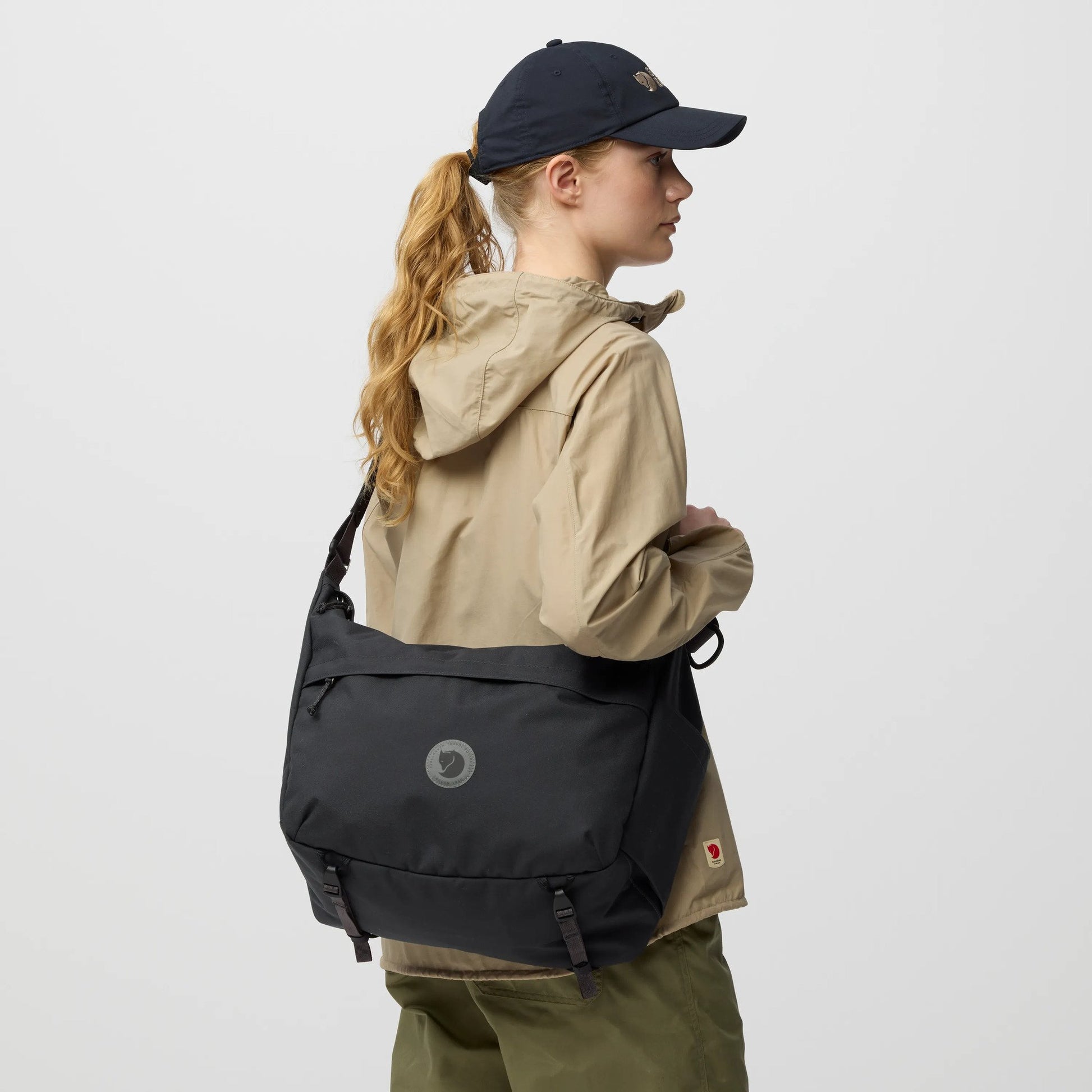lady wearing fjallraven farden crossbody bag sold at regent