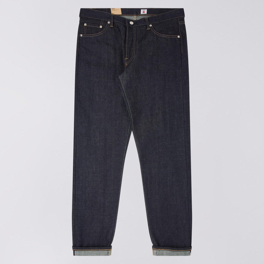 Dark blue jeans on a light gray background