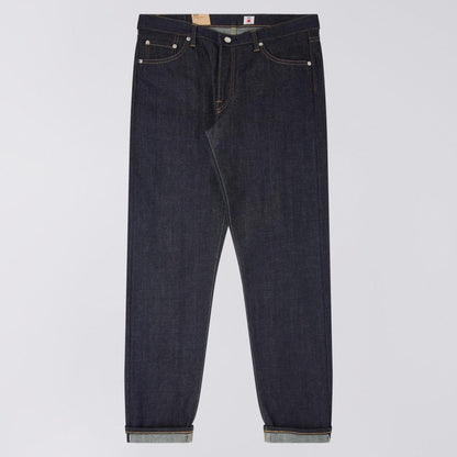 Dark blue jeans on a light gray background