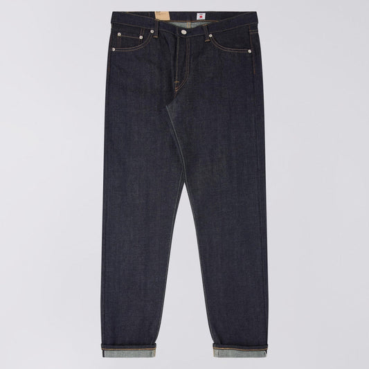 Dark blue jeans on a light gray background