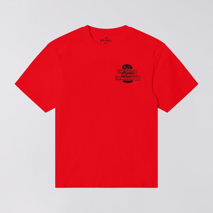 front of red t shirt with chest design