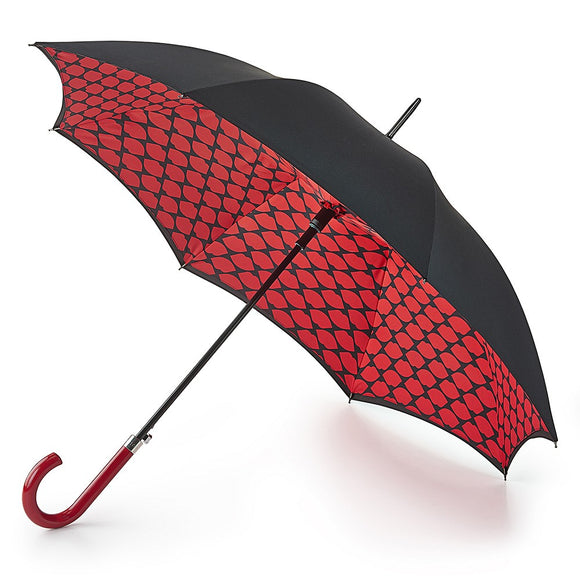 Fulton - Bloomsbury 2 - Lulu Guinness Bloomsbury Lips Grid Black Umbrella