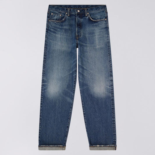 A blue dark eco stonewash style with 5 standard pockets and a loose fit leg 