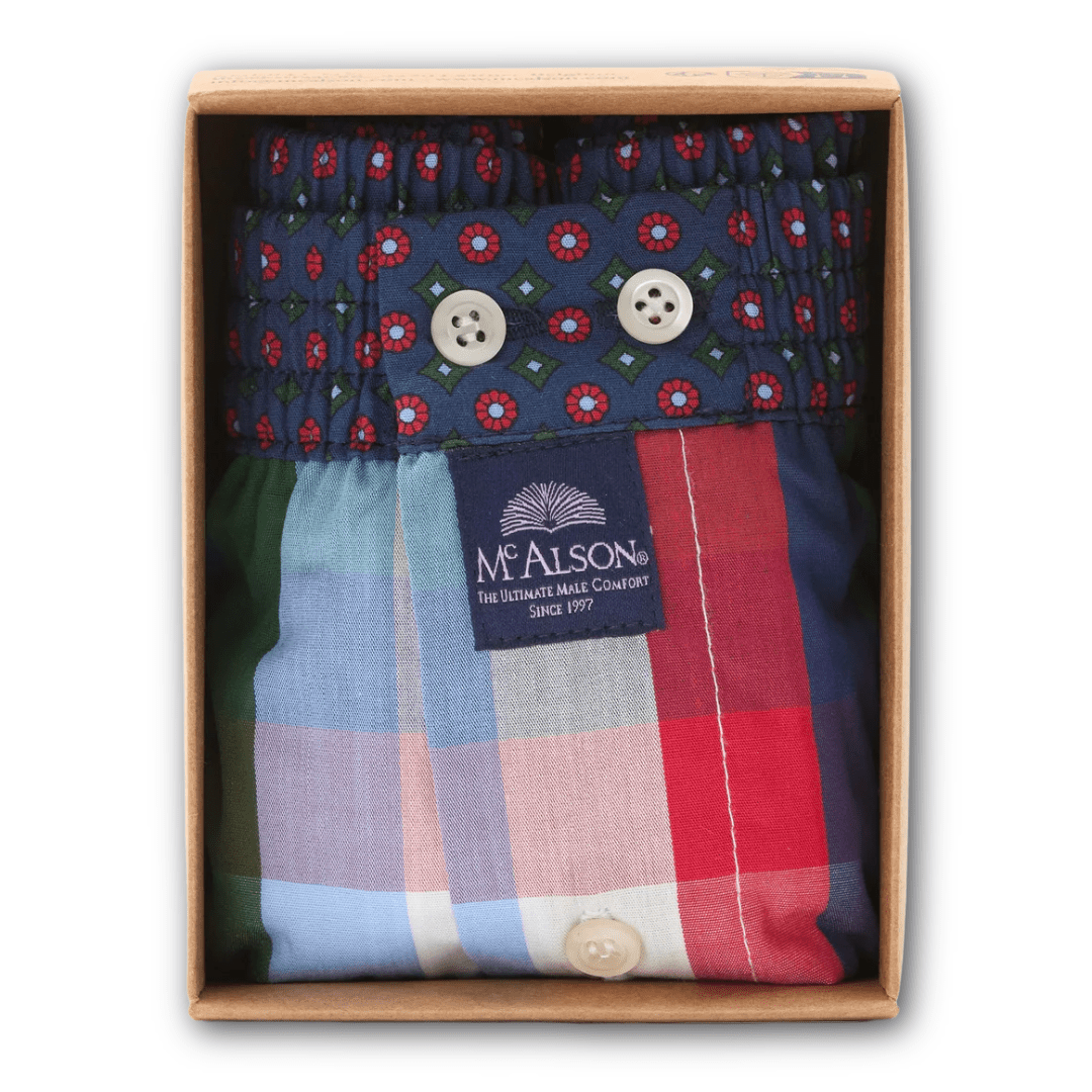 McAlson - Boxer Shorts - Gingham blue, red & green - Regent TailoringMcAlson