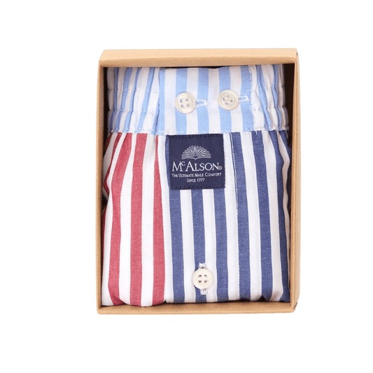 McAlson - Boxer Shorts - Red, Navy and Blue Stripes - Regent Tailoring Salisbury