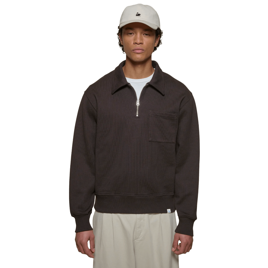MERZ B. SCHWANEN - Authentic Fleece Half-Zip Sweatshirt - 199 Espresso - Regent Tailoring Salisbury