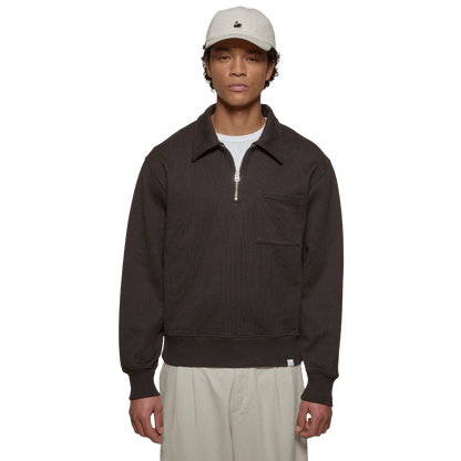 MERZ B. SCHWANEN - Authentic Fleece Half-Zip Sweatshirt - 199 Espresso - Regent Tailoring Salisbury