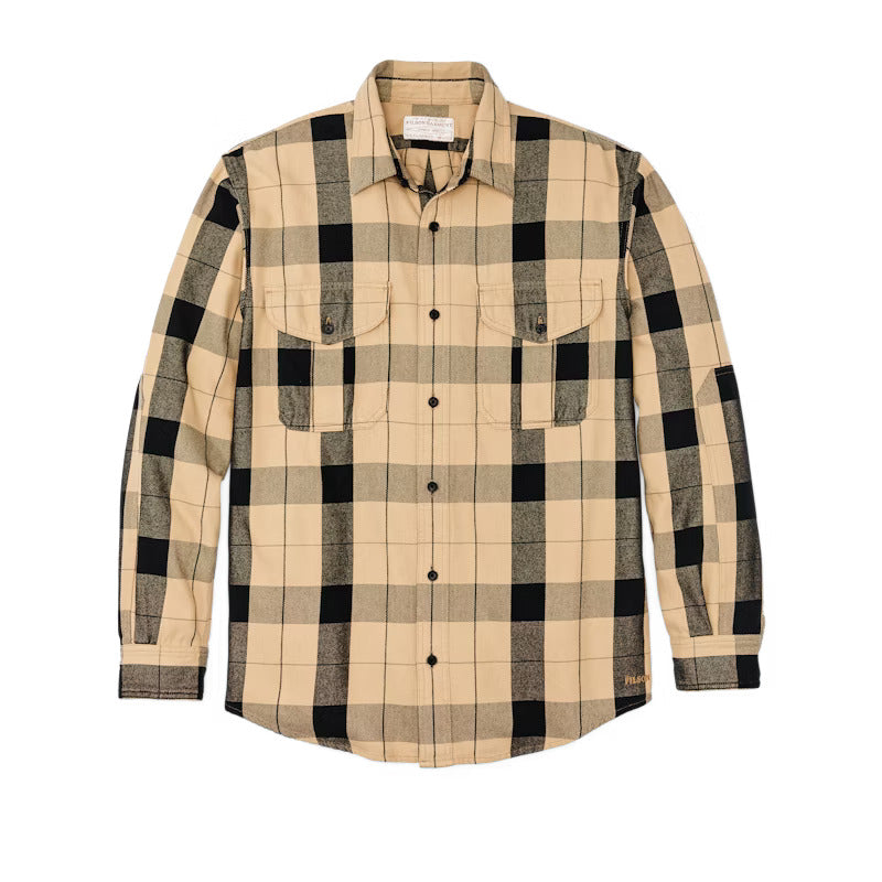 Alaskan Vintage shirt in beige and black check with chest pockets and adjustable cuffs. relaxed collar