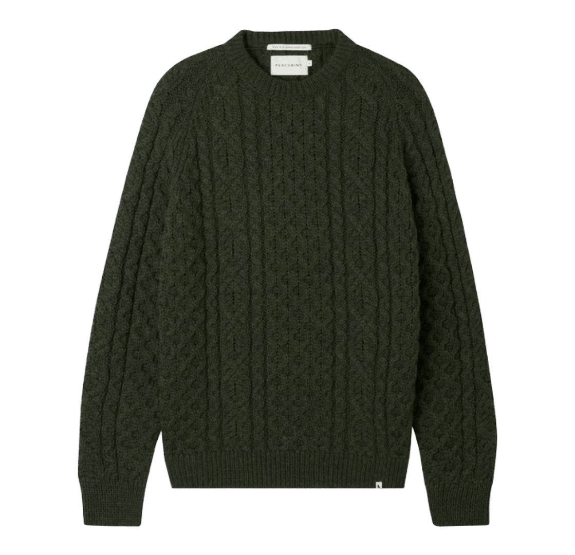 Peregrine - Hudson Aran Jumper - Olive - Regent Tailoring Salisbury