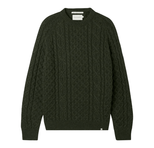 Peregrine - Hudson Aran Jumper - Olive - Regent Tailoring Salisbury
