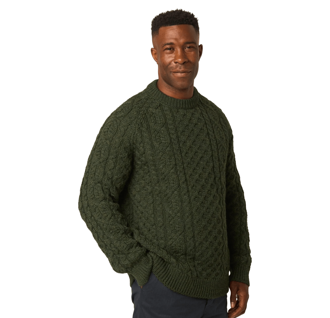 Peregrine - Hudson Aran Jumper - Olive - Regent Tailoring Salisbury