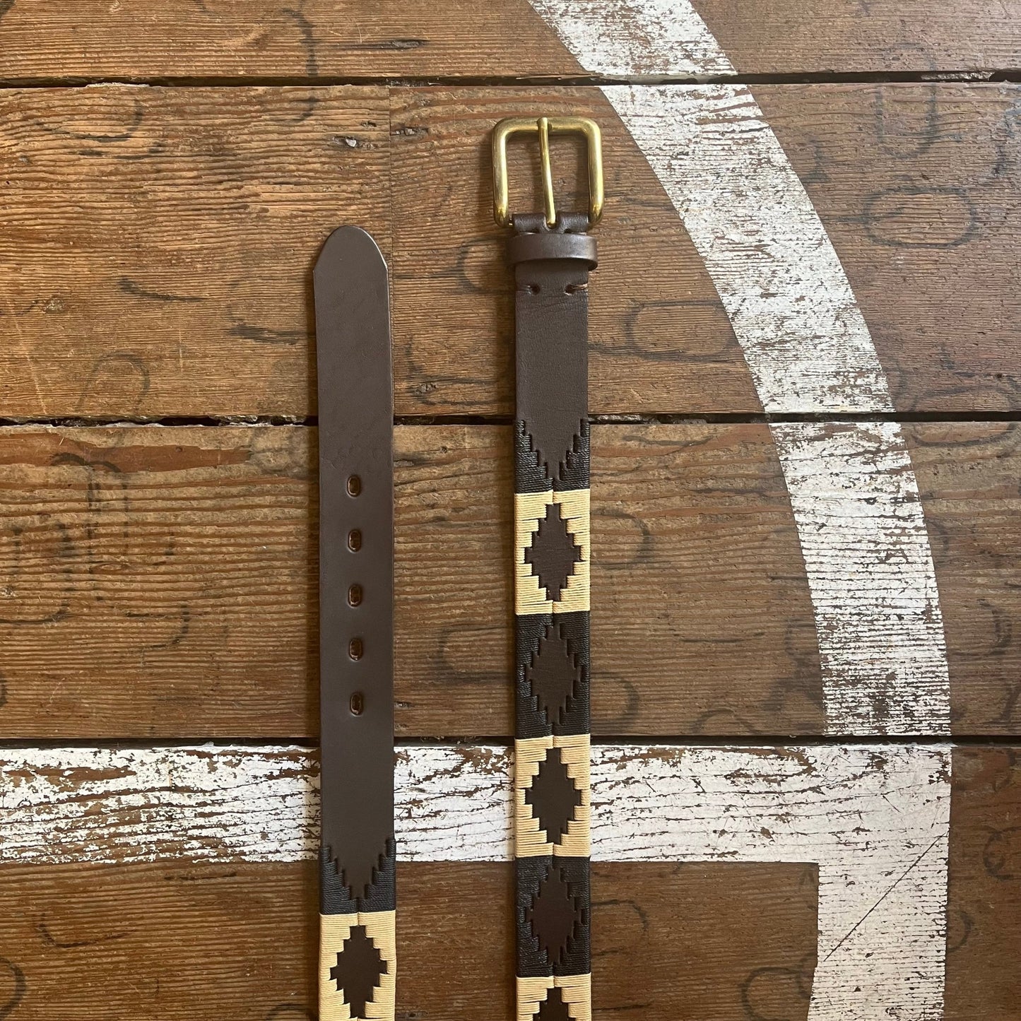 Polo Belt - Embroidered - Leather - Black & Cream - Regent TailoringPolo