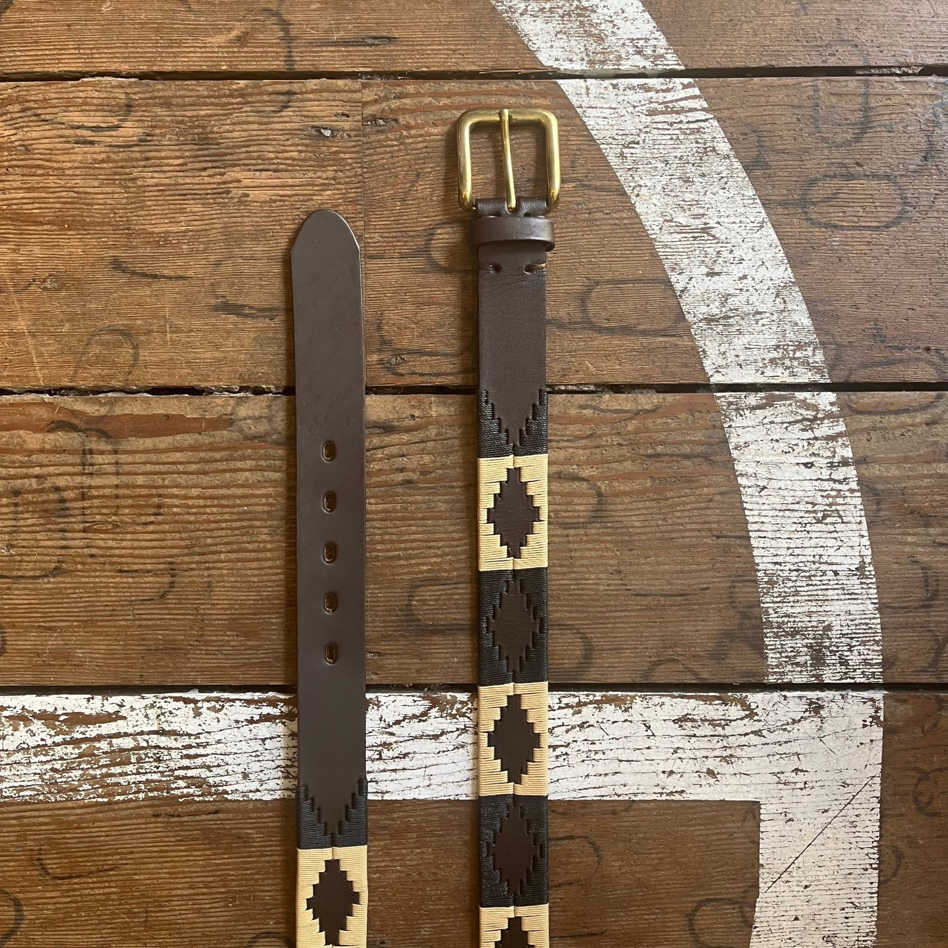 Polo Belt - Embroidered - Leather - Black & Cream - Regent TailoringPolo