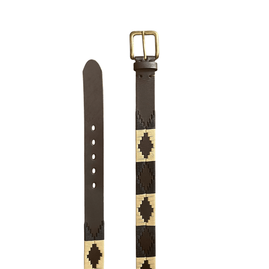 Polo Belt - Embroidered - Leather - Black & Cream - Regent Tailoring Salisbury