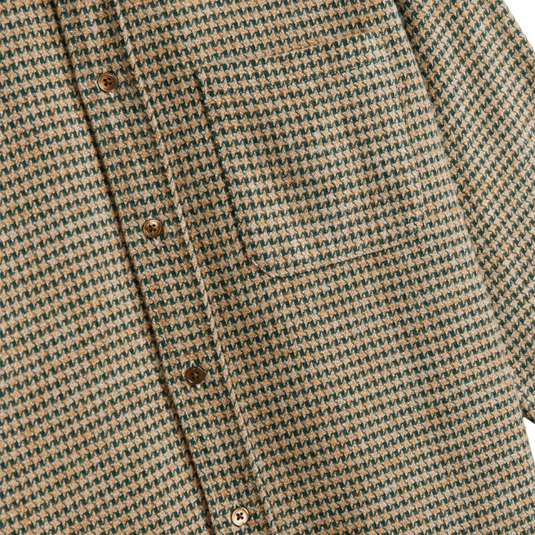 Portuguese Flannel - Abstract Pied Poule Shirt - Green - Regent Tailoring Salisbury