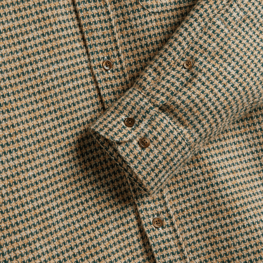 Portuguese Flannel - Abstract Pied Poule Shirt - Green - Regent Tailoring Salisbury