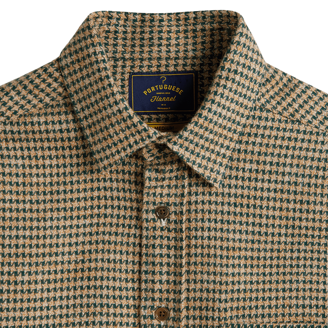 Portuguese Flannel - Abstract Pied Poule Shirt - Green - Regent Tailoring Salisbury