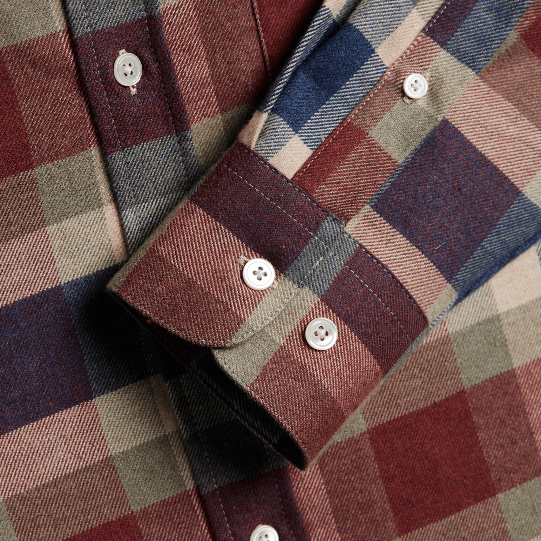 Portuguese Flannel - Girona - Burgundy & Navy Check - Regent Tailoring Salisbury