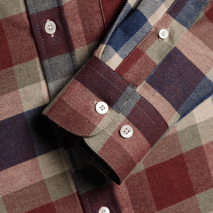 Portuguese Flannel - Girona - Burgundy & Navy Check - Regent Tailoring Salisbury