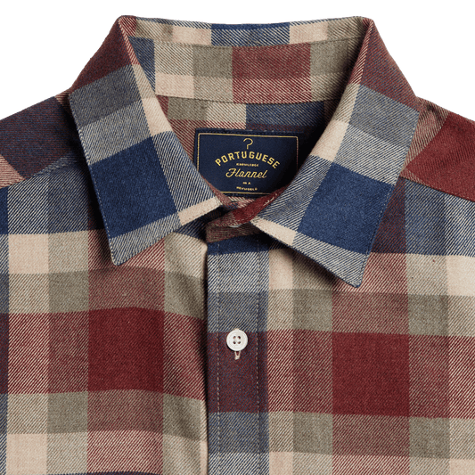Portuguese Flannel - Girona - Burgundy & Navy Check - Regent Tailoring Salisbury