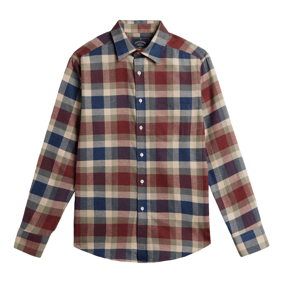 Portuguese Flannel - Girona - Burgundy & Navy Check - Regent Tailoring Salisbury