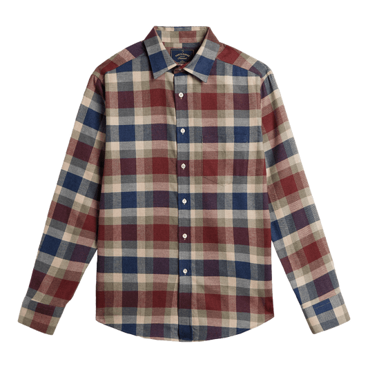Portuguese Flannel - Girona - Burgundy & Navy Check - Regent Tailoring Salisbury