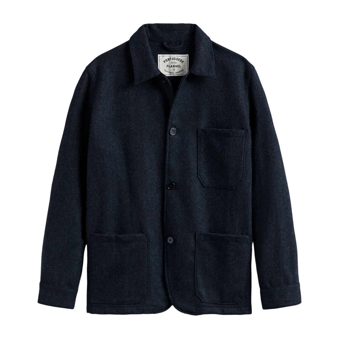Portuguese Flannel - Labura Herringbone Wool Jacket - Navy - Regent Tailoring Salisbury