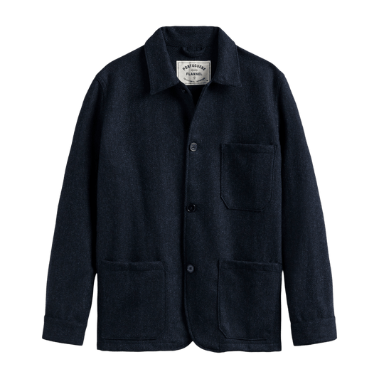 Portuguese Flannel - Labura Herringbone Wool Jacket - Navy - Regent Tailoring Salisbury