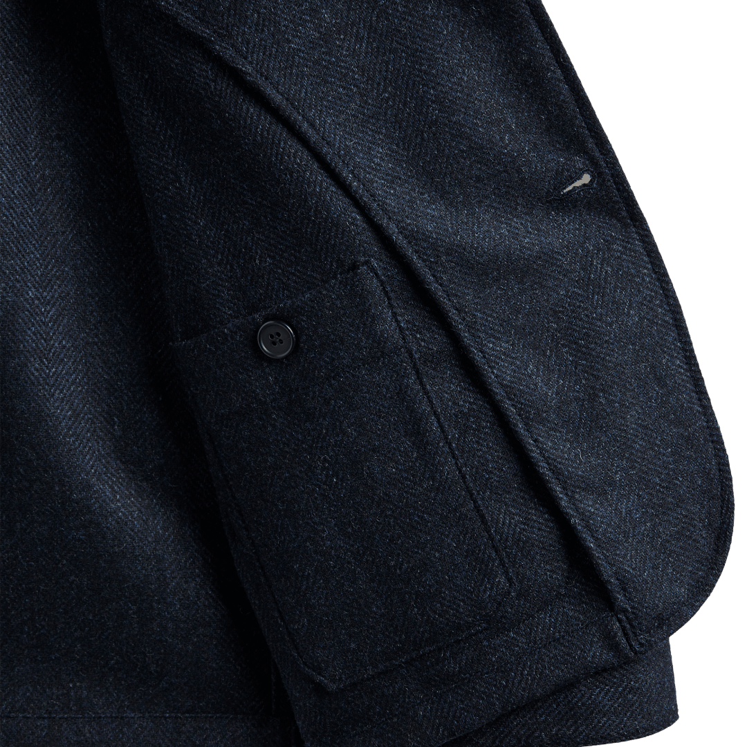 Portuguese Flannel - Labura Herringbone Wool Jacket - Navy - Regent Tailoring Salisbury