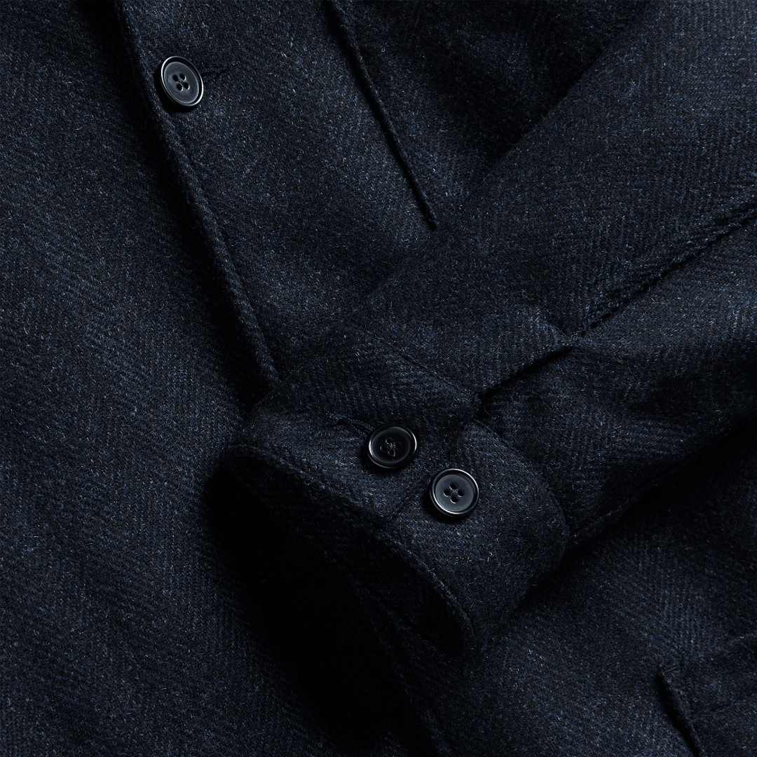 Portuguese Flannel - Labura Herringbone Wool Jacket - Navy - Regent Tailoring Salisbury