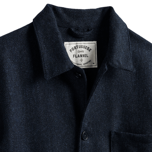 Portuguese Flannel - Labura Herringbone Wool Jacket - Navy - Regent Tailoring Salisbury