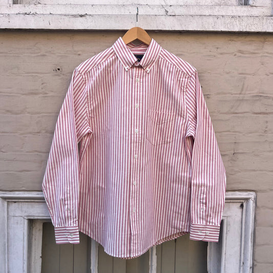 Portuguese Flannel Montebelo red stripe cotton shirt front view