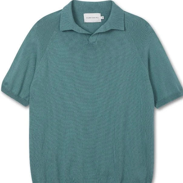 Peregrine blue polo shirt relaxed buttonless collar