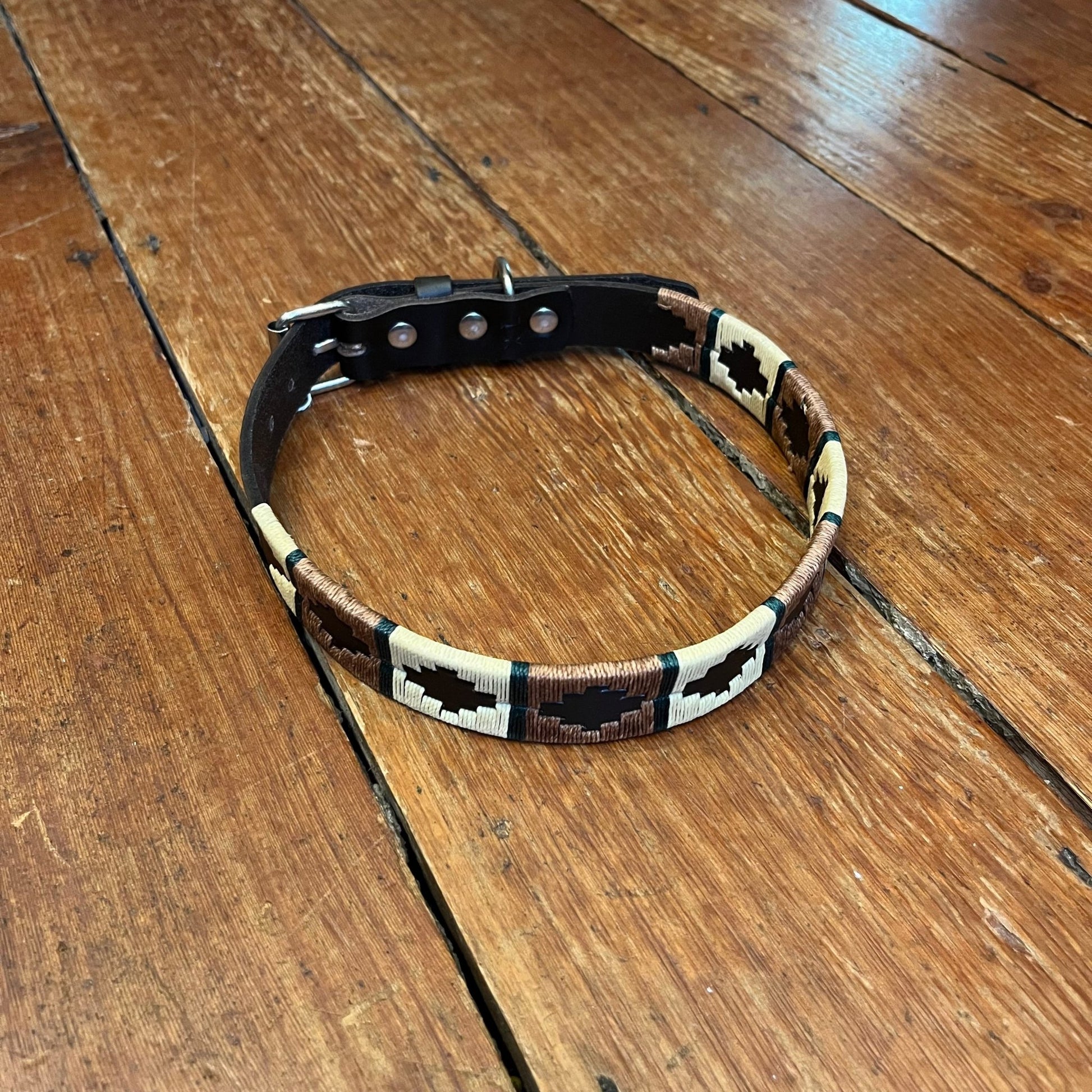 Regent - Argentinian Leather Polo Dog Collar - Burnt Orange, Cream, Green - Regent TailoringRegent