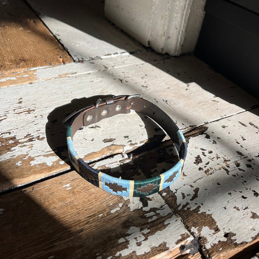 Regent - Argentinian Leather Polo Dog Collar - Navy/Green/Sky Blue - Regent Tailoring Salisbury