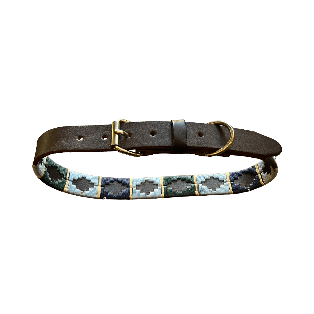 Regent - Argentinian Leather Polo Dog Collar - Navy/Green/Sky Blue - Regent Tailoring Salisbury