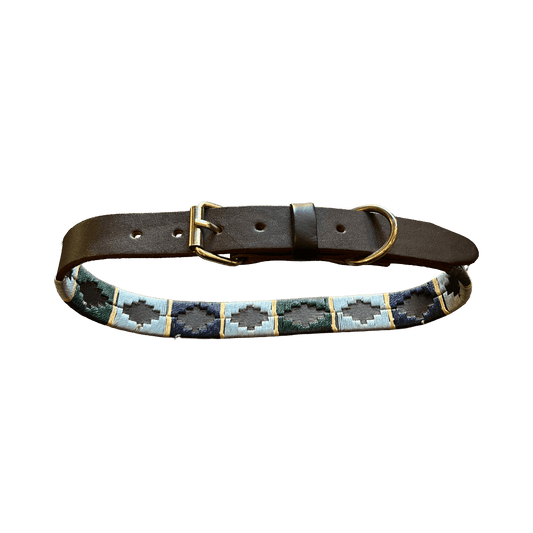 Regent - Argentinian Leather Polo Dog Collar - Navy/Green/Sky Blue - Regent Tailoring Salisbury